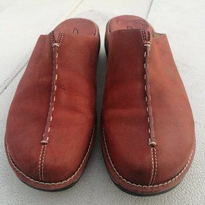 Clark's Nubuck Burgundy Red Mule Cork Heel 9M